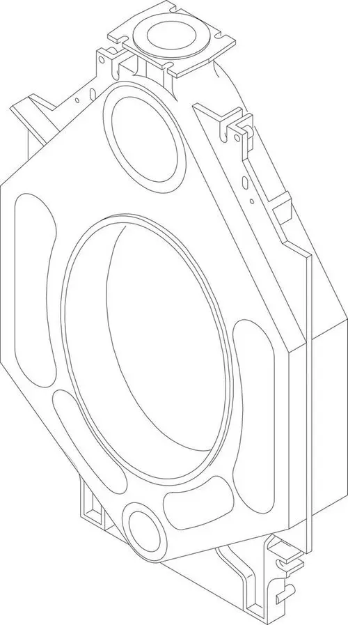 Bosch-Hinterglied mit charakteristischer Form, geeignet für Verbindungstechnik. Das Produkt zeigt verschiedene Aussparungen und Halterungen zum Einbau.